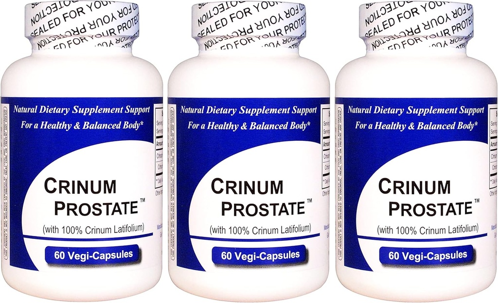 Crinum Prostate 3- Pack (60 Vegi Czapki na butelkę) 100% Skoncentrowane wietnamskie Crinum Latifolium, Zawiera NO syntetyczne wypełniacze, takie jak Dwutlenek krzemu, Talk, Steryt magnezu, itp.