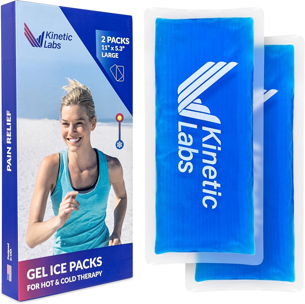 Pakiety żelowe wielokrotnego użytku na wypadek obrażeń przez Kinetic Labs (2 Pack) - Pakiety na gorąco na zimno na wypadek urazu 11 "x 5.3" - Elastyczne opakowania na lód na tylne kolano łopatki szyi Łokieć Łokieć Łyżeczka Łyżki głowy Chirurgia (Duży)