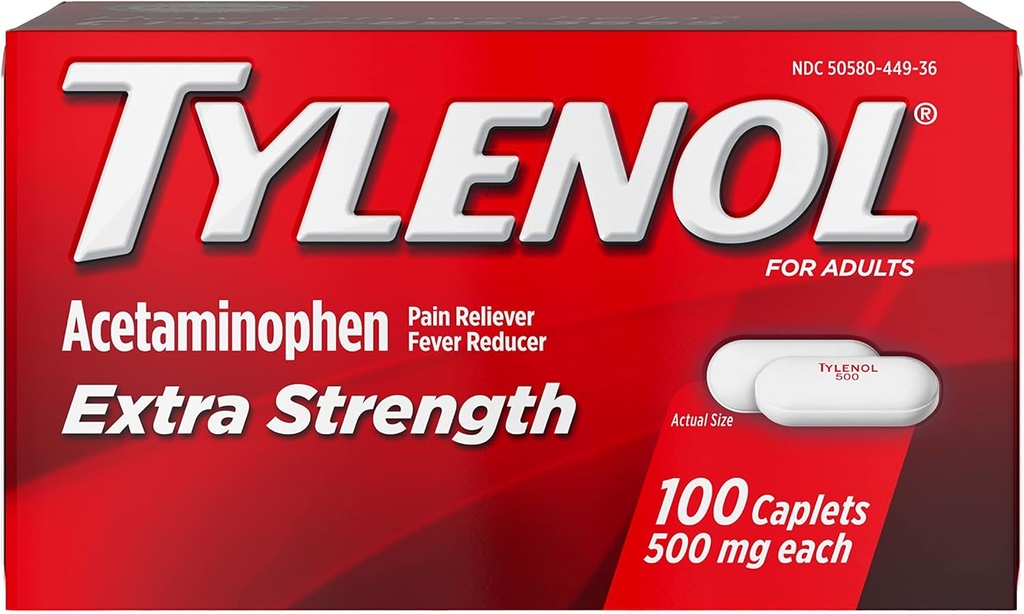 Tylenol Dodatkowa siła ból Reliever & Gorączka Reduktor 500 mg, Kapsułki 100 ea Pack of 2