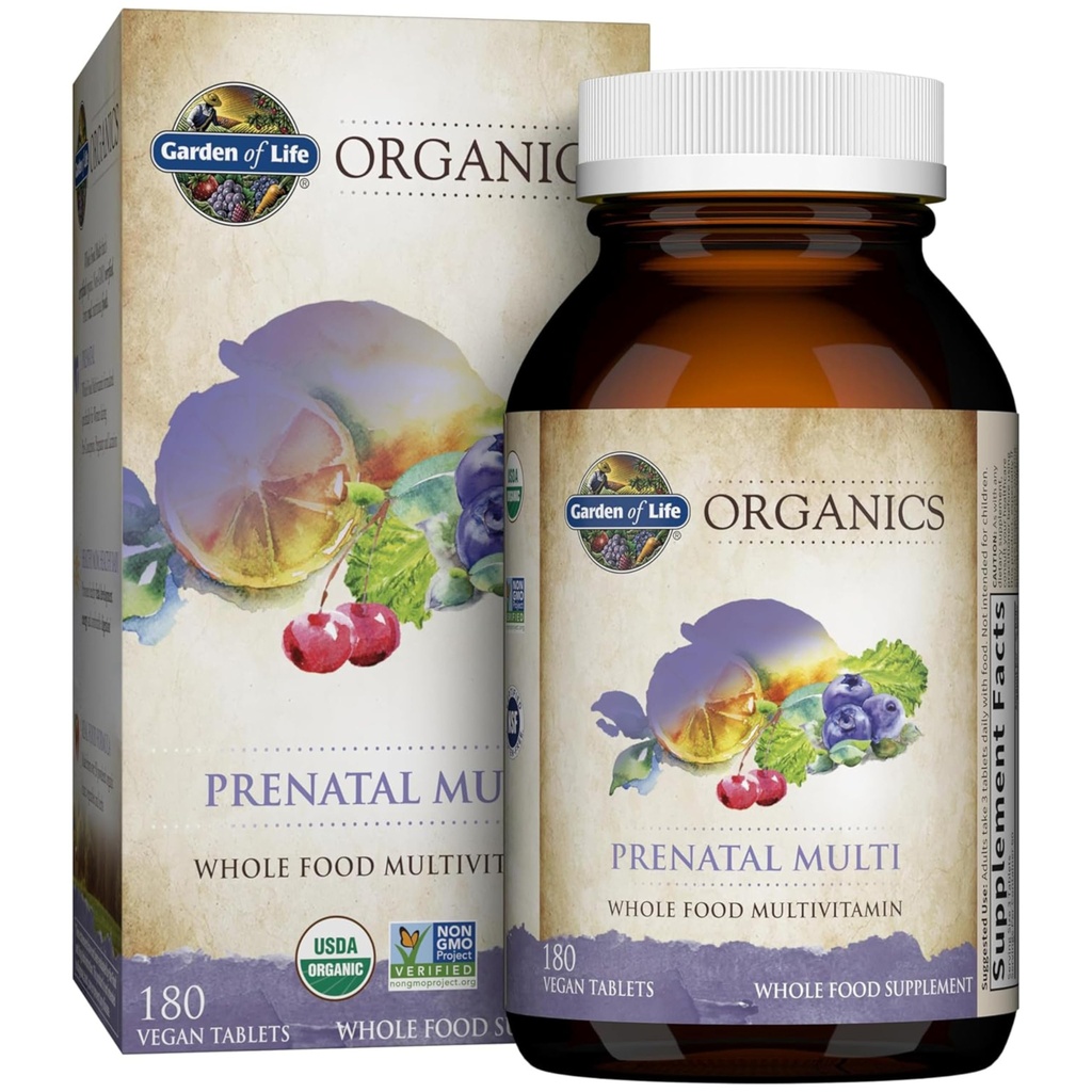 Ogród Organizacyjny Życia Kobiet Prenatal Multivitamin z witaminą D3, B6, B12, C & Żelazo, Folate for Energy & Healthy Fetal Development - Organic, Non-GMO, Gluten- Free, Vegan, 60 Day Supply