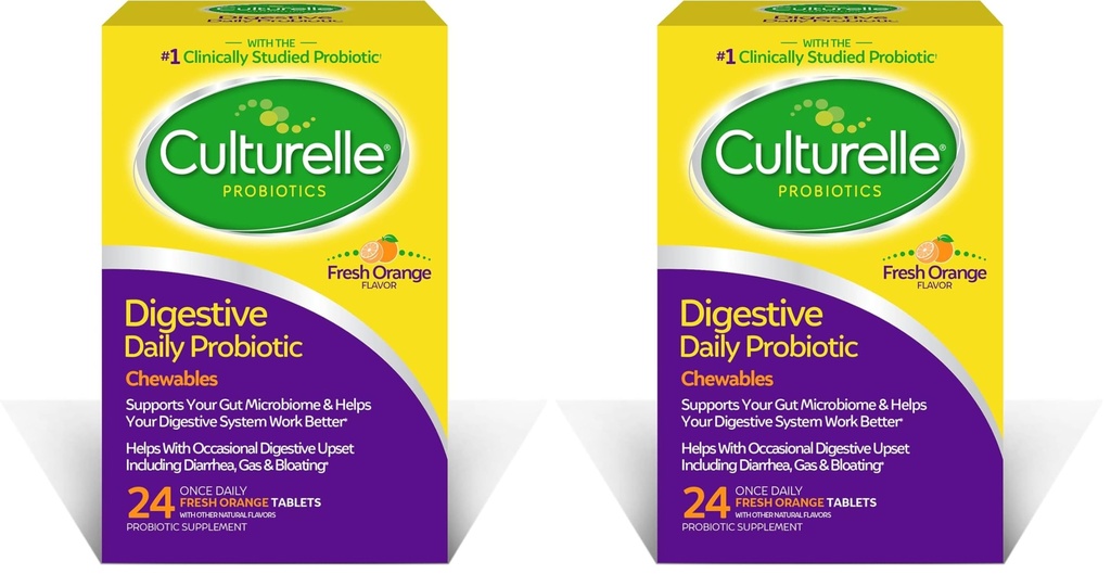 Culturelle Digestive Health Daily Probiotic- Chewables, Probiotic For Men & Women, Najczęściej badane klinicznie Probiotic- Strain, 10 Miliard CFU, Wspiera okazjonalną biegunkę, Gaz, Bloating, 24 Hrabia (Pack of 2)