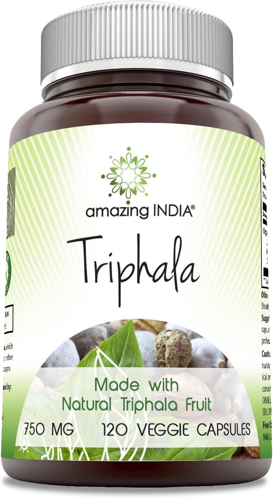 Amazing India Triphala (Natural Triphala Fruit) Supplement Agregat 124; 750 Mg per Serving Agregat 124; 120 Veggie Capsules Agregat 124; Non-GMO Agregat 124; Gluten- Free
