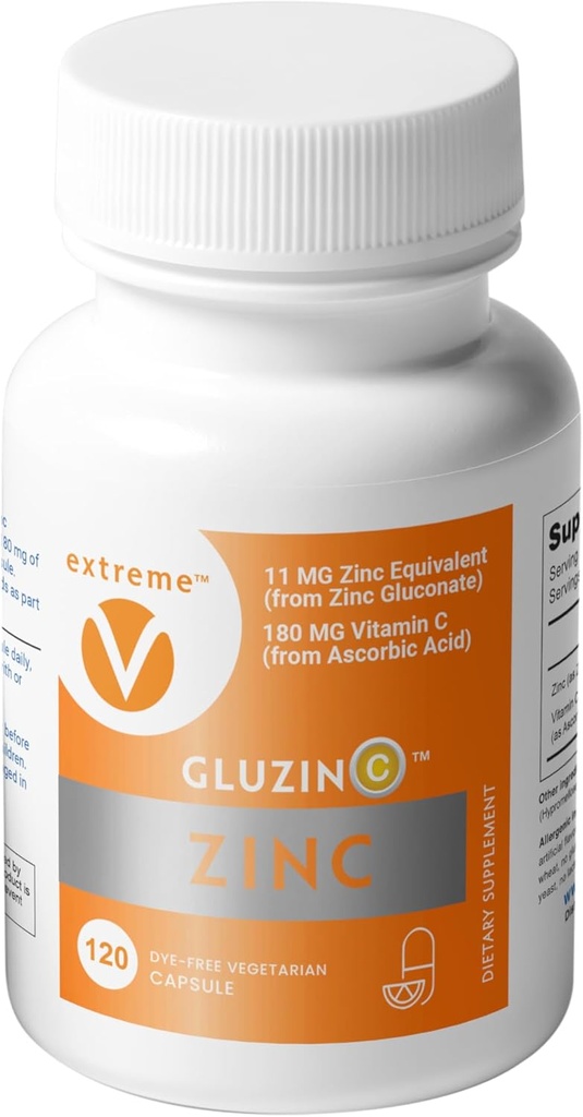 Zinc MG11+VC Immune Formula | Zinc Gluconate 11mg + Vitamin C 180mg | 120 Dye-Free Vegetarian Capsules