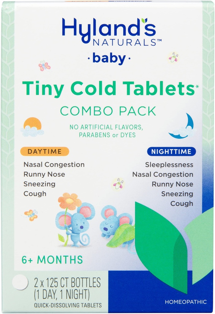 Hyland 's Baby Tiny Cold Tablets, Day and Night Value Pack, Infant and Baby Cold Medicine, Decongestant, Runny Nos i Cough Relief, 250 Quick- Rozpuszczanie tabletek