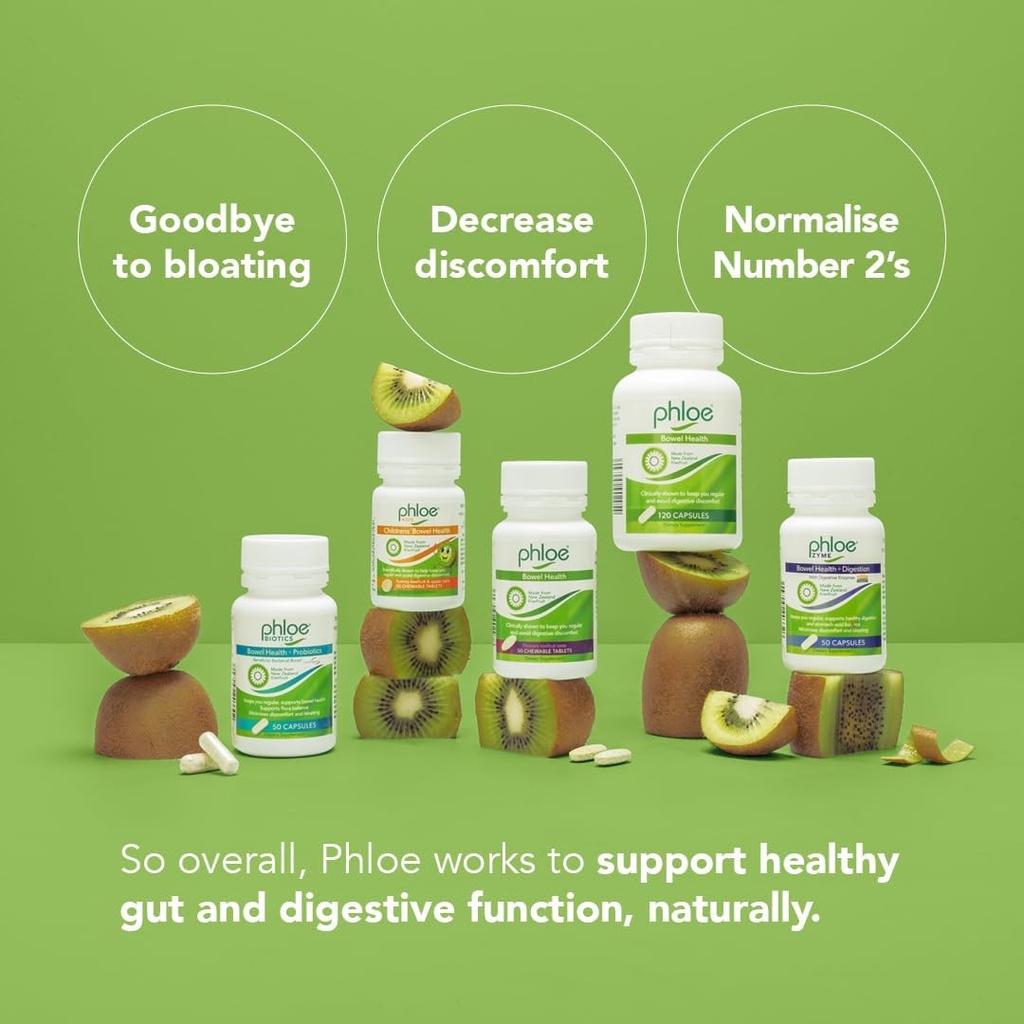 Phloe Pack of 2 Bowel Health 120 Tabletki do żucia 124; Bowel Health and Trawienie 124; Made from New Zealand Kiwifruit
