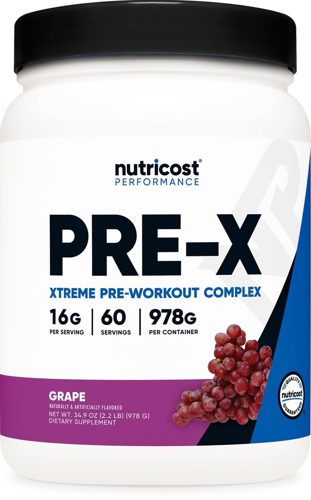 Nutricost Pre- X Xtreme Pre- Workout Complex Powder, Grape, 60 Służenia, Wegetarianin, Non-GMO i Gluten Free