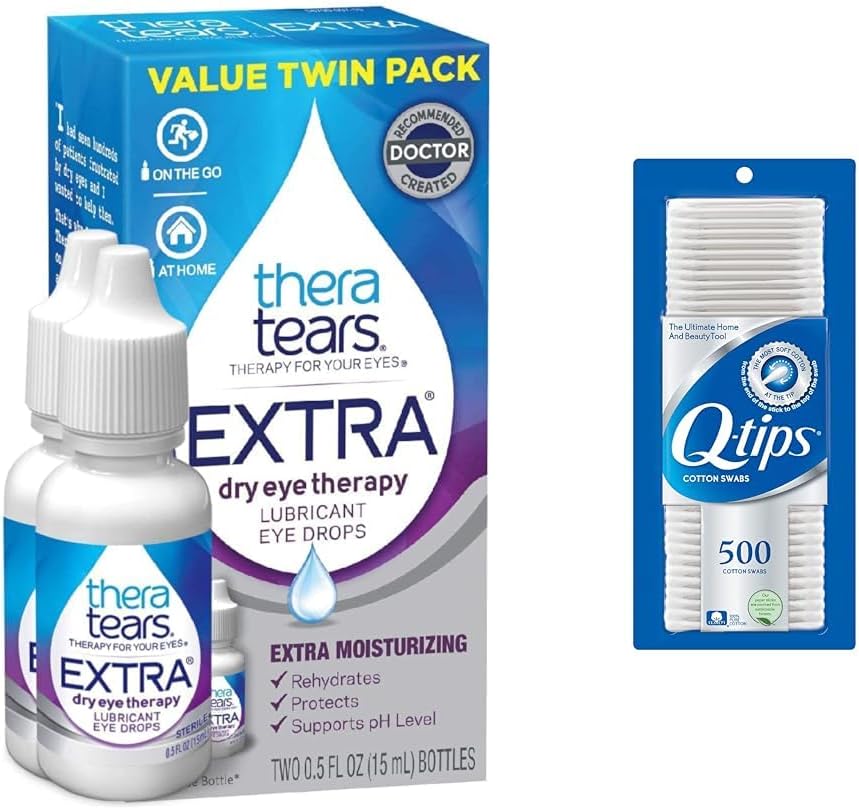 TeraTears Extra suche oko krople 0,5 fl oz 2 Licz z Q- Porady 100% Bawełna Swabs 500 Licz