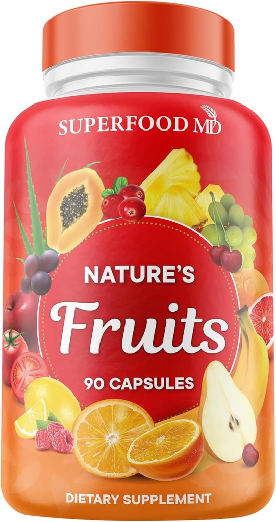 Superfood MD Fruits Supplement - 90 Owoce Kapsułki - Wspiera poziomy energii, Wysoka Likopen, Witaminy i Minerały - Soi Free - 90 Hrabia