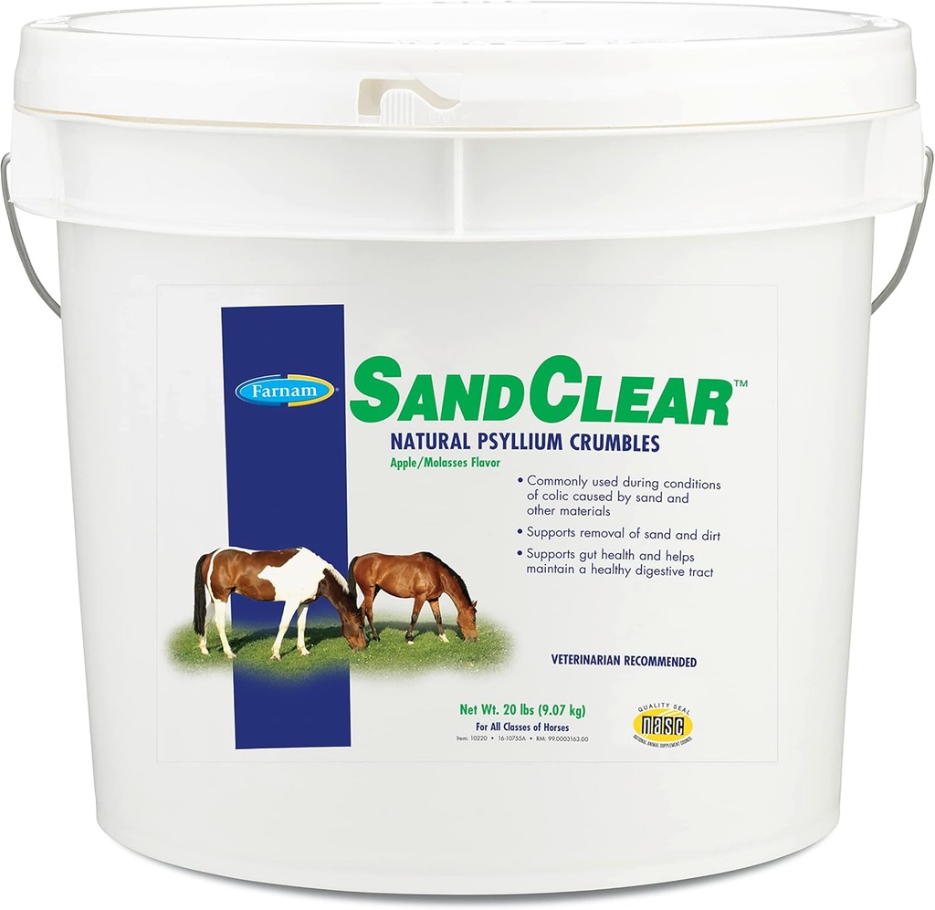 Farnam SandClear Psyllium Crumbles Suplement dla koni, Pomaga usunąć piasek z Colon & Supports Digestive Health, Jabłko / Molasses Flavor, 20 funtów.