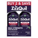 ZzzQuil Liquid, Max Power Pain Reliever, Nighttime Sleep Aid Liquid, Acetaminofen 1000mg, Difenhydramine 50mg HCI, Non-Habit Forming, Midnight Berry Flavored, 2 Pack, 24 FL OZ