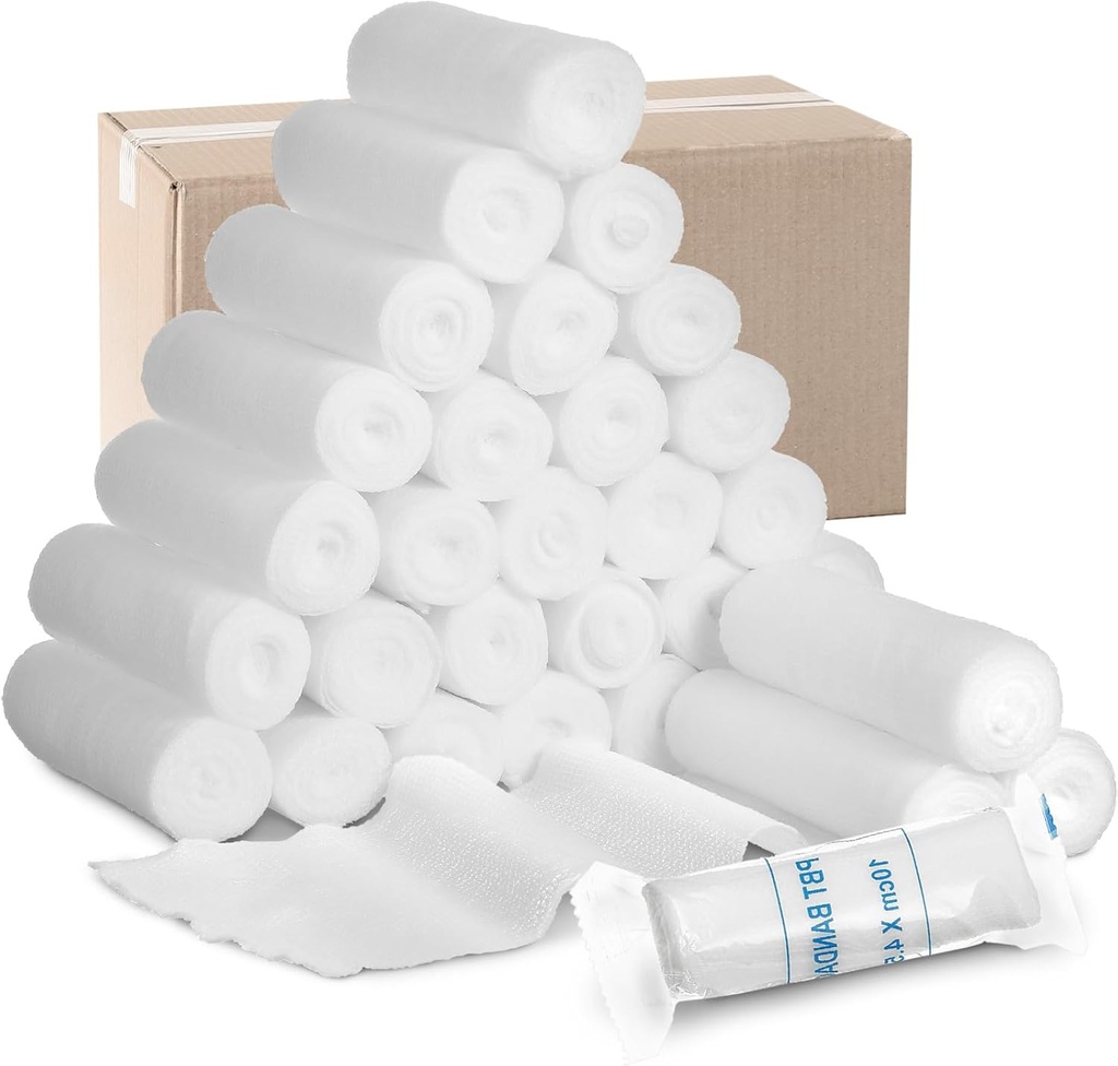 Treela 100 Rolls Gauze Bandaż, 4 w x 5 jardów, Elastyczne Bandaże Indywidualne Opakowania Sterylne Non Latex Pierwsza pomoc Pads Medyczny Gaza Odporność Rolka dla bezpieczeństwa Rana i Dostawy