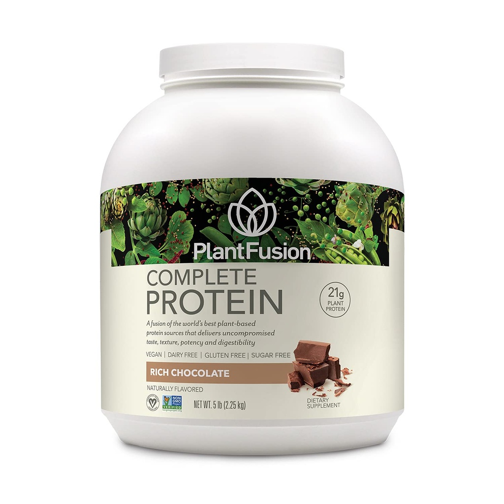 PlantFusion Complete Vegan Protein Powder - Proszek białkowy na bazie roślin z BCAA, Enzymy trawienne i Pea Protein - Keto, Gluten Free, Soy Free, Non-Dairy, No Sugar, Non-GMO - Bogata czekolada 5 lb
