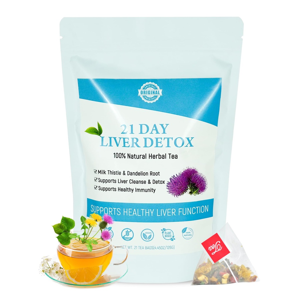 Laicuherb Mleko Thistle Wątroba Detox Herbata na trawienie i odporność, Naturalny 21 dzień Wątroba Oczyścić Herbal Herbal do czyszczenia wątroby & Pielęgnacja żołądka, Kofeina wolna, 21 Teabags