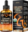 USDA Organiczna witamina D3 10000iu - Witamina D Krople dla niemowląt, Dzieci i dorośli, Ciąża i Dzieci Bezpieczne - System immunologiczny, nastroje, zdrowie kości i wsparcie mięśni - Naturalny smak pomarańczy - 2 fl oz, 60 ml