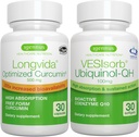 Longvida Curcumin 500mg + VESIsorb Ubichinol- QH Advanced CoQ10 100mg Bundle, Ultra Bioavaible Curcumin with Bioavaible & Fast- Acting Ubichinol, by Igennus