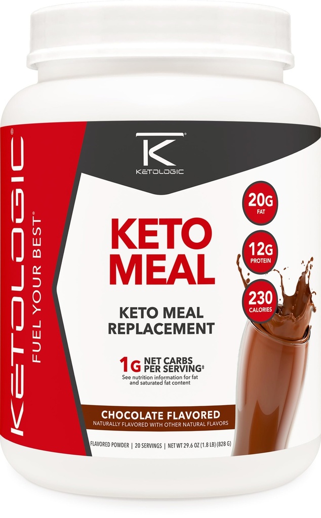 KetoLogic Keto Mączka Zamiennik proszku do optymalnych wyników + MCT Oil + Grass- Fed serwatka - Perfekcyjnie sformułowane Macros dla Ketosis - 20 Służenia - Czekolada