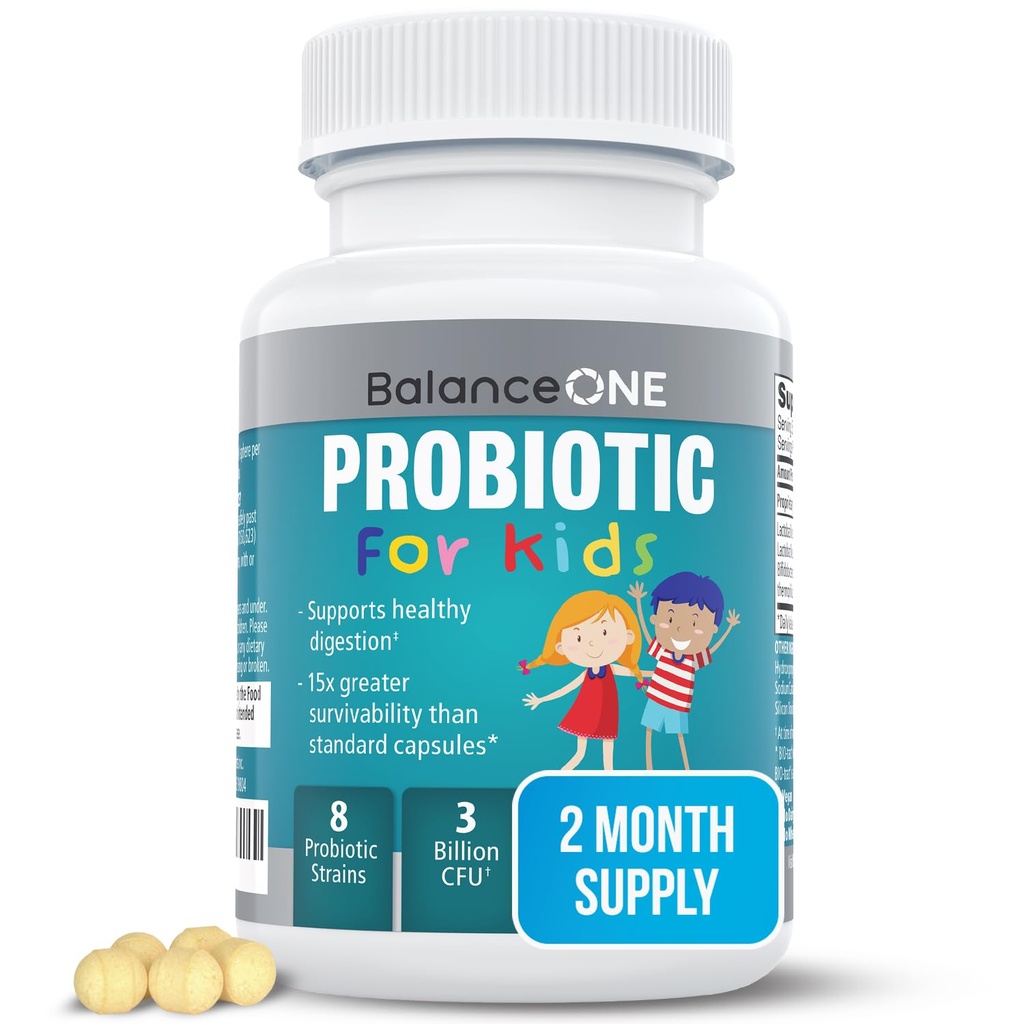 Równowaga One Time- Release Kids Probiotic - Do 15x Lepsza Survivability - 3 Miliard CFU - Gut & Pomocnictwo dla dzieci - Sugar Free, Łatwy do połykania, 2 Miesiąc dostaw