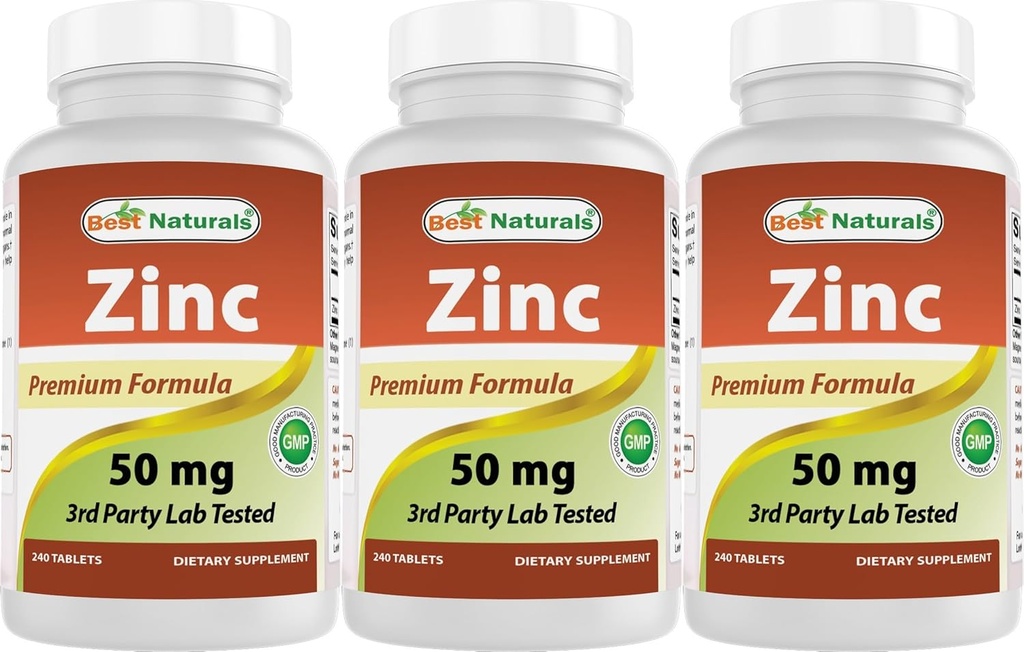 Najlepsze Naturals Suplement cynku jako Glukonian cynku 50mg 240 Tabletki Opakowanie po 3