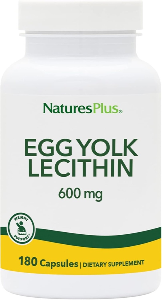 NaturesPlus Egg Yolk Lecytyna - 600 mg, 180 Kapsułek - Soy Free, Gluten Free - 90 Sług