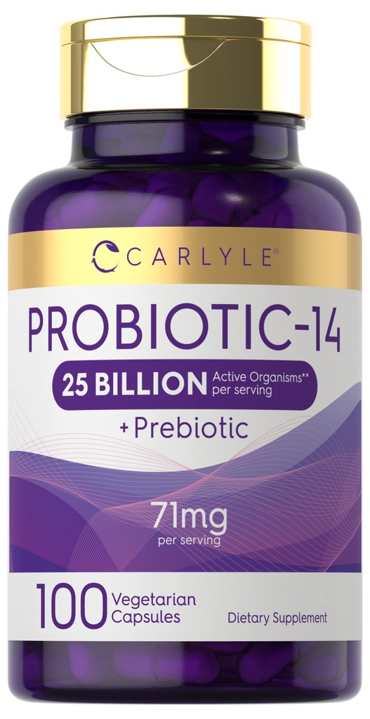 Carlyle Probiotyka dla mężczyzn i kobiet 124; 25 Miliard CFU 124; z Prebiotyki 124; 100 Kapsułki 124; Wegetarianin, Non-GMO, & Gluten