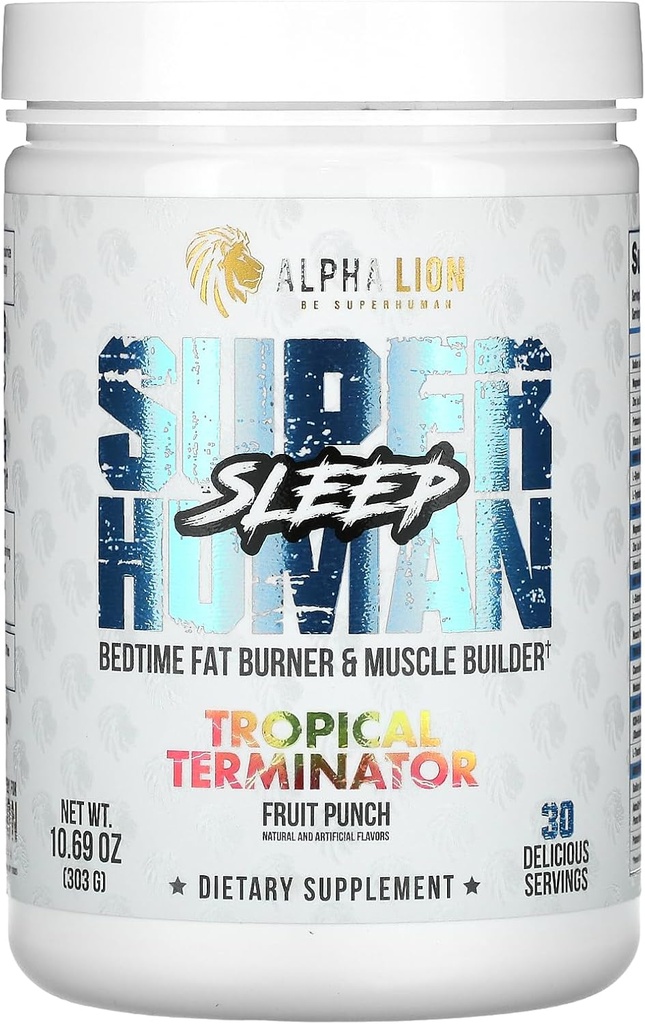 ALPHA LION Superhuman Sen Suplement, Night Time Aid, Odzysk mięśni, Muscle Builder & Gainer, Poprawia skład ciała (30 Służenie, Owoce poncz Flavor)