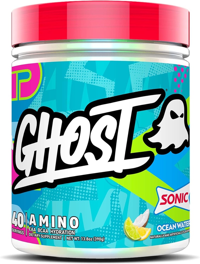 GHOST Amino: Essential Amino Acid Supplement, Sonic Ocean Water - 40 Servings - Intra-Workout Powder for Hydration and Recovery 4.5g BCAA & 5.5g EAA - Soy & Gluten-Free, Vegan