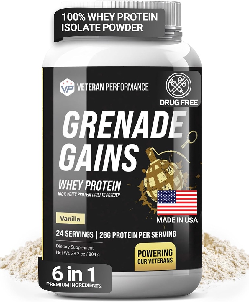 Granat Gains Serwatka Izolacja proszku z krewniakiem, L-Carnitine & Beta- Alanina - Trzydzieści Party Tested, Gluten- Free, Brak sztucznych słodzików - USA Made, Vanilla, 24 Servings