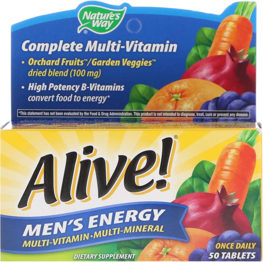 Nature 's Way Alive! Męska energia Kompletna Multiwitamina, Witaminy o dużej mocy, 50 tabletek