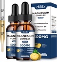 Magnezu glicynian krople płynne 500mg - Triple Magnezu Complex Suplement z cytrynianem, jabłkiem, Ashwagandha, L- Theanine, Witamina B6 do snu, Stress Relief, Mięśnie, Ananas Flavor 4 Fl Oz