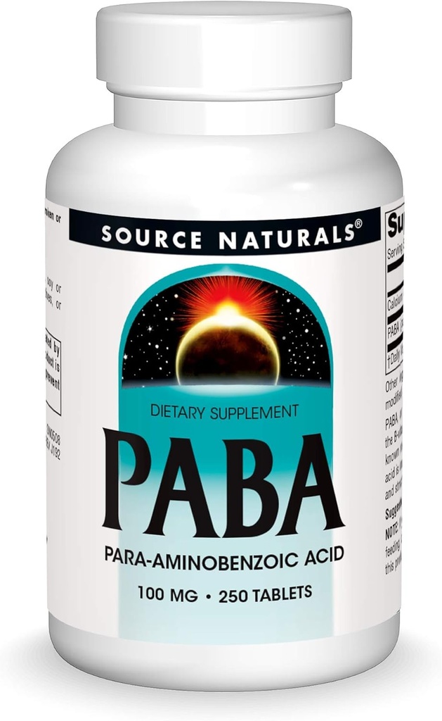Źródło Naturals PABA, para- Amino Kwas benzoesowy, 100 mg Suplement diety - 250 tabletek