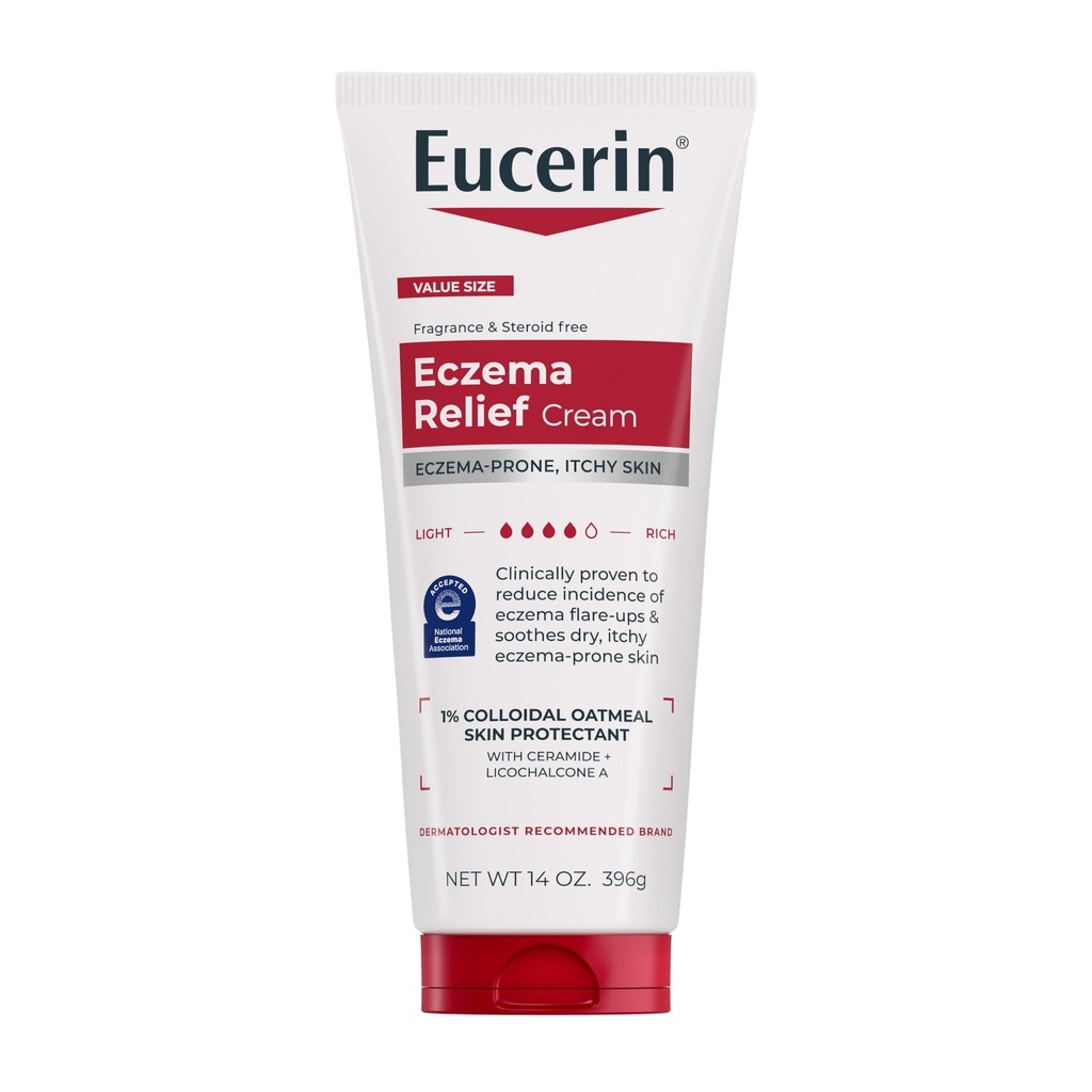 Eucerin Eczema Relief Body Cream, Eczema Cream z owsianką koloidalną, Ceramide-3 i ekstrakt Licorice Root, 14 Oz Tube