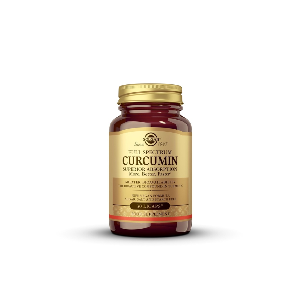 Solgar Full Spectrum Curcumin Liquid Extract Softgels - 30 Count - Szybsze wchłanianie - Mózg, Joint & Immune Health - Non-GMO, Gluten- Free, Dairy- Free, Soy- Free - 30 Servings
