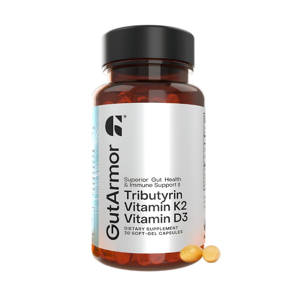 Gut & Heart Health + immunologiczne wsparcie 124; 1 Miesiąc dostaw 124; 30 Miękkie kapsułki żelowe 124; Czysty Butyrate 350mg & Witamina D3 2000IU & Witamina K2 120mcg