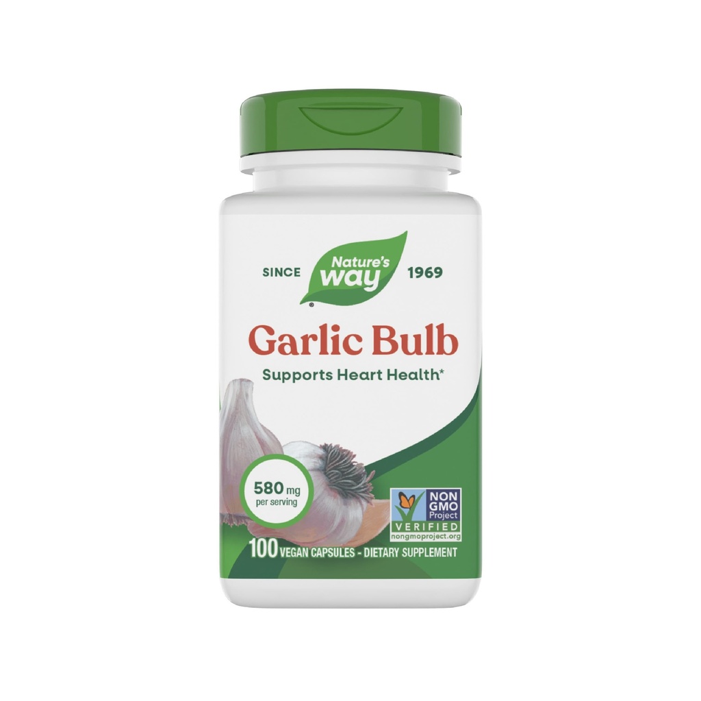 Nature 's Way Czosnek Bulb, Supports Heart Health *, Non-GMO Project Verified, 580 mg per Serving, Vegan, 100 Kapsułki (Packaging May Vary)