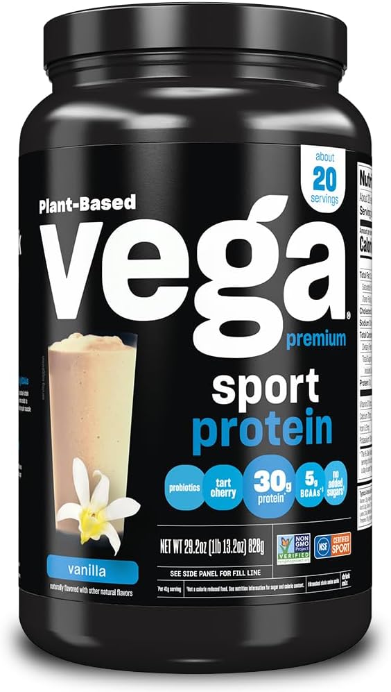 Vega Premium Protein Sport Vanilla Protein Powder, Wegan, Nie GMO, Gluten Free Plant Protein Powder Drink Mix, NSF Certified for Sport, 29.2 oz