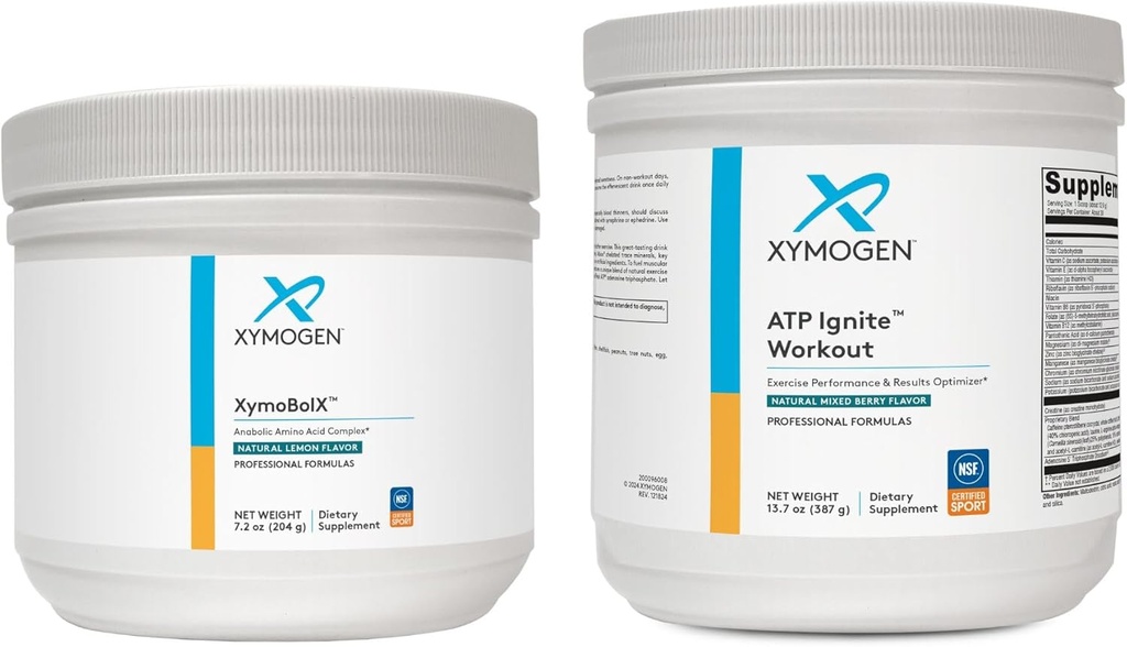 XYMOGEN XymBolX Lemon + ATP Ignite Workout Powder Bundle - Wspiera wydajność, Odzysk + Energia (2 butelki, 7.2oz + 13.7oz Każdy)
