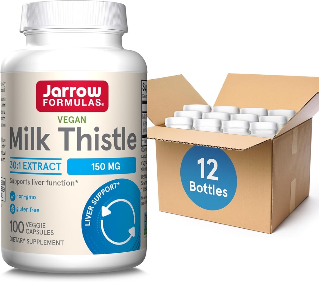 Jarrow Formulas Milk Thistle 150 mg - Przeciwutleniacz wspomagający odpowiedź immunologiczną, czynność wątroby i glutation - do 100 Servings (Veggie kapsułki), Opakowanie 12