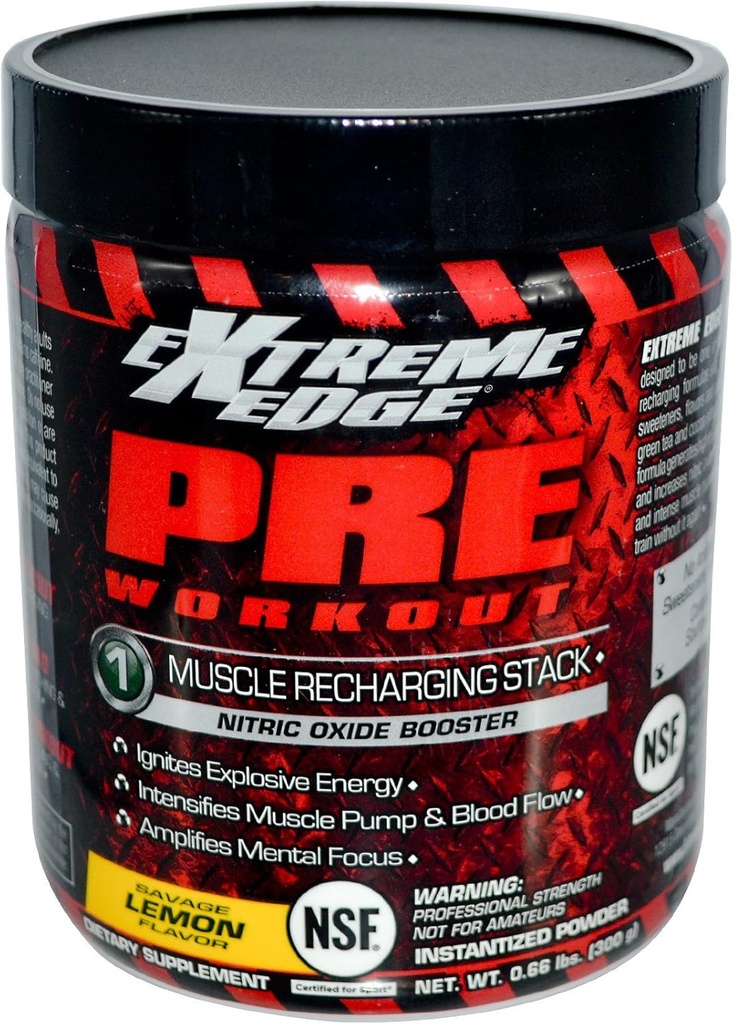 Bluebonnet Nutrition Extreme Edge Wstępny trening, Muscle Recharging Formula *, Zwiększa poziom tlenku azotu (NO) *, Soy- Free, Dairy- Free, Lemon, 0,66 LB, 30 Służenie