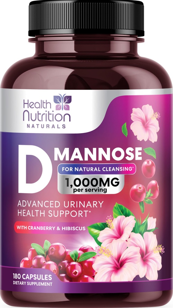 D- Mannose Supplement 1,350mg - z żurawinem, Hibiscus & Dandelion - Aktorstwo powitalne, Naturalne Urynary Tract & Bladder Support for Women & Men - Flush & Cleanse Impurities - Non-GMO, Vegan - 180 Kapsułki