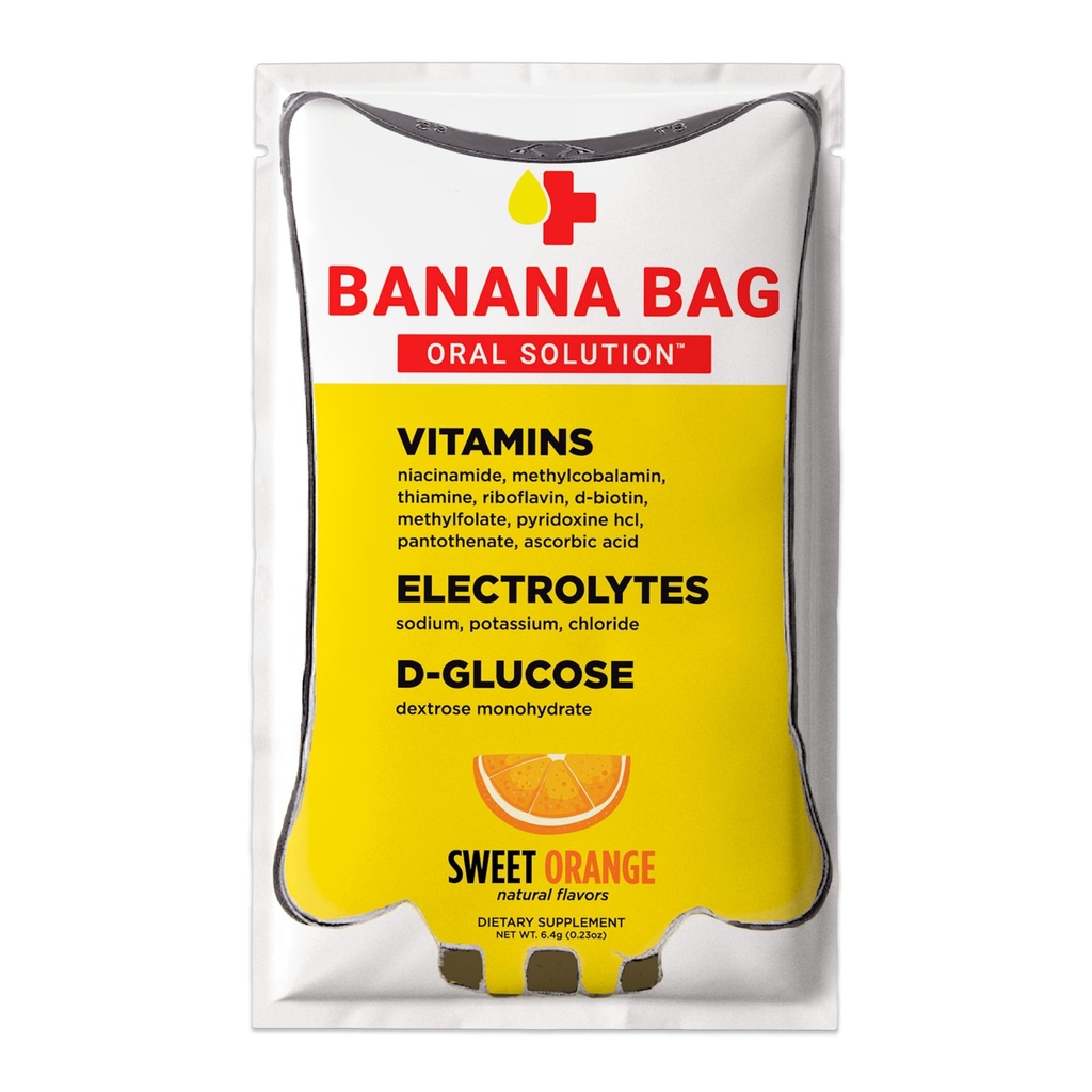 Banana Bag Oral Solution Recovery Pakiety - Sweet Orange 30pk Size 124; Odświeżający Mieszanka elektrolitów, Witaminy C i B- Complex do nawadniania i energii. Wygodne, easy- to- Mix i idealne dla każdego stylu życia.