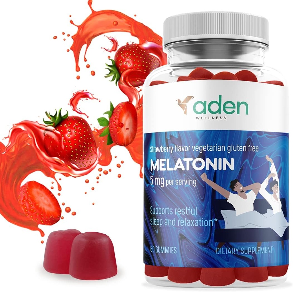 Dodatkowa siła Gummie melatoniczne dla dorosłych i nastolatków - 5 mg na serwowanie - Pomoc naturalna - Spokojne Gummie na odpoczynek dobrej nocy - 60 Pożuć