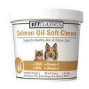 Vet Classics Salmon Oil Pet Supplement for Healthy Skin, Glossy Coats - Dog Coat Supplement, Cat Skin Supplement - Zawiera Omega-3, 6, 9, Źródło DHA, EPA - Soft Chews 90 Ct.