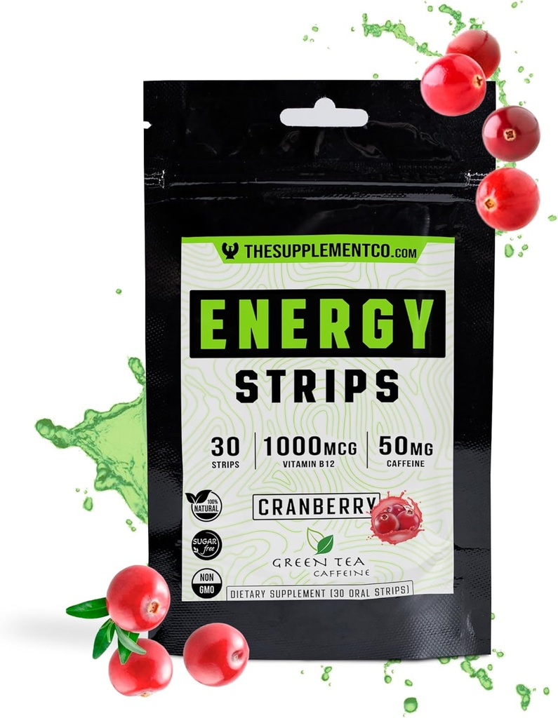 Energy Strips - 50 Mg Castelene - Szybka absorpcja 100% Wszystkie naturalne Formuły - Żurawinowy Flavor - 30 Strips -