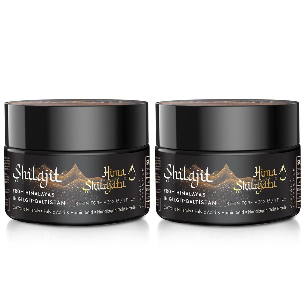 Shilajit Pure Himalayan Organic Shilajit Resin - Gold Stopień 100% Czystość Shilajit z kwasem Fulvic & 85 + Ślad Minerały Kompleks dla energii i wsparcia immunologicznego, Opakowanie 2 (4 miesiące dostaw)