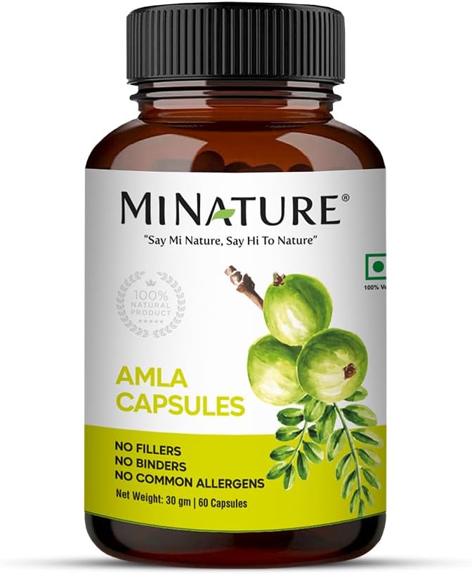 Amla Kapsułki (Amla Fruit Powder Kapsułki) przez mi Przyroda 124; Owoce Amalaki, Indyjski Gooseberry 124; 60 Kapsułki Vag, 500mg 1 Miesiąc dostaw 124; Czysty i naturalny 124; Surowiec, Wegan, Gluten- Free 124; Made in India