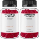Witamina Codeage D3 Gummy Witaminy, Witamina D3 5000 IU Gumumie Cholekalcyferol 125 mcg, Soft Pectin- Based, Gummy Żelatyna wolna od zwierząt, Gumumie Witaminy, Smaczne truskawki, Nie-GMO - 2- Pack