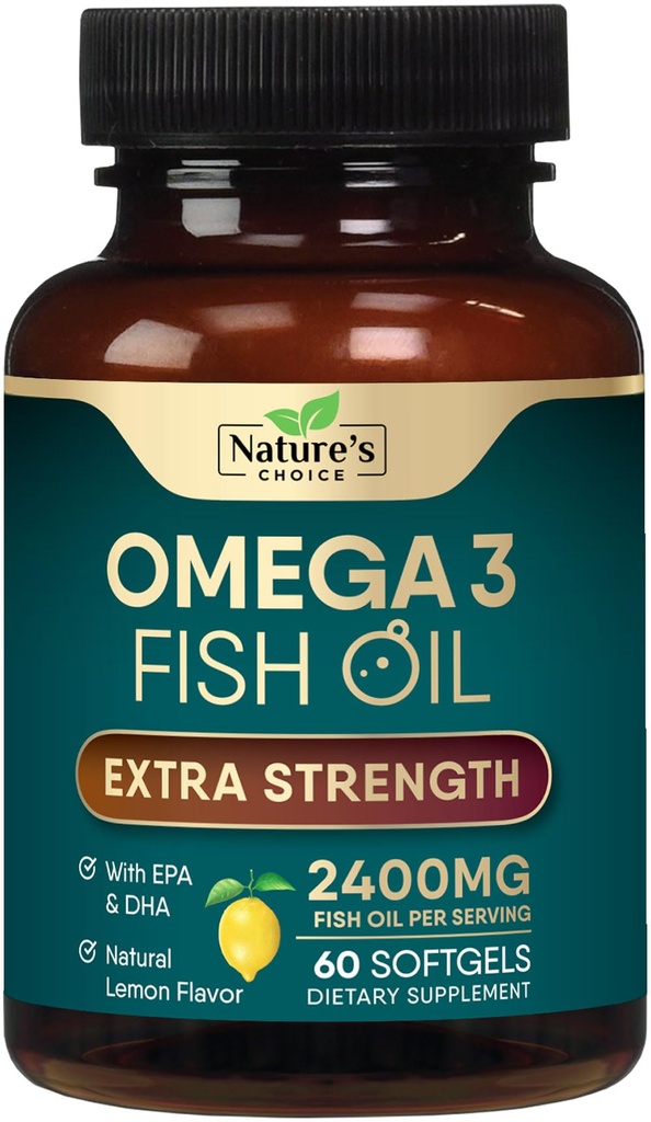 Omega 3 Fish Oil Supplement 2400 mg - Triple Force EPA & DHA Fish Oil Omega 3, Essential Fatty Acids Supplement Softgels, Brain & Heart Health Supplements Supplements, Gluten Free Non-GMO, 60 Softgels
