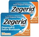 Zegerid OTC, Omeprazol Plus Biwęglan sodu, 24 godziny, Inhibitor pompy protonowej (PPI), Heartburn Medicine, Reduktor kwasu, Dwa 42ct kartony