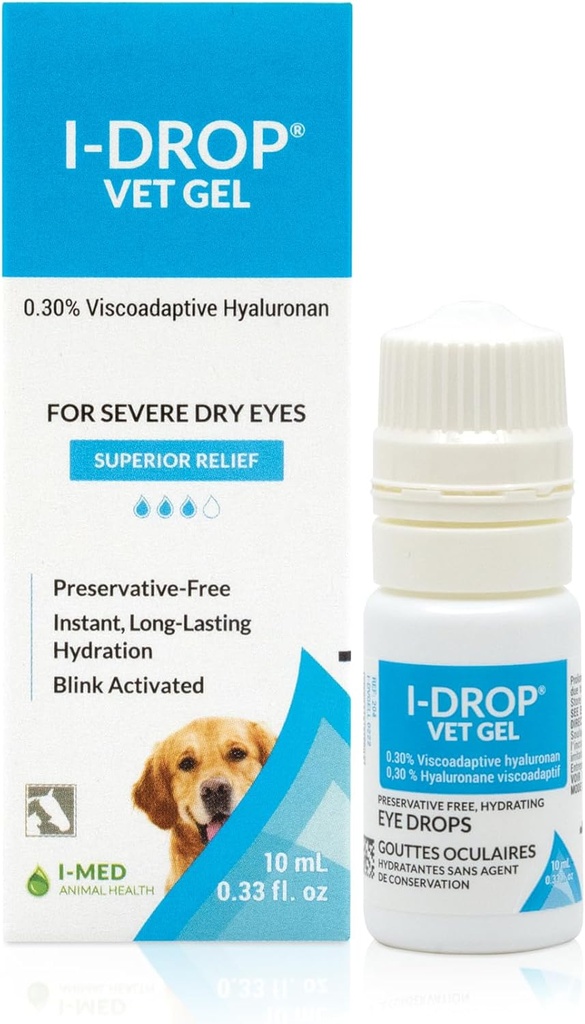 I- DROP Vet żel: krople do oczu dla psów 124; lubrykat ostre / sezonowe suche oczy 124; Superior Comfort 124; długotrwała ulga 124; mniej aplikacji potrzebne, 0,30% Hyaluronan 124; butelka wielodawkowa