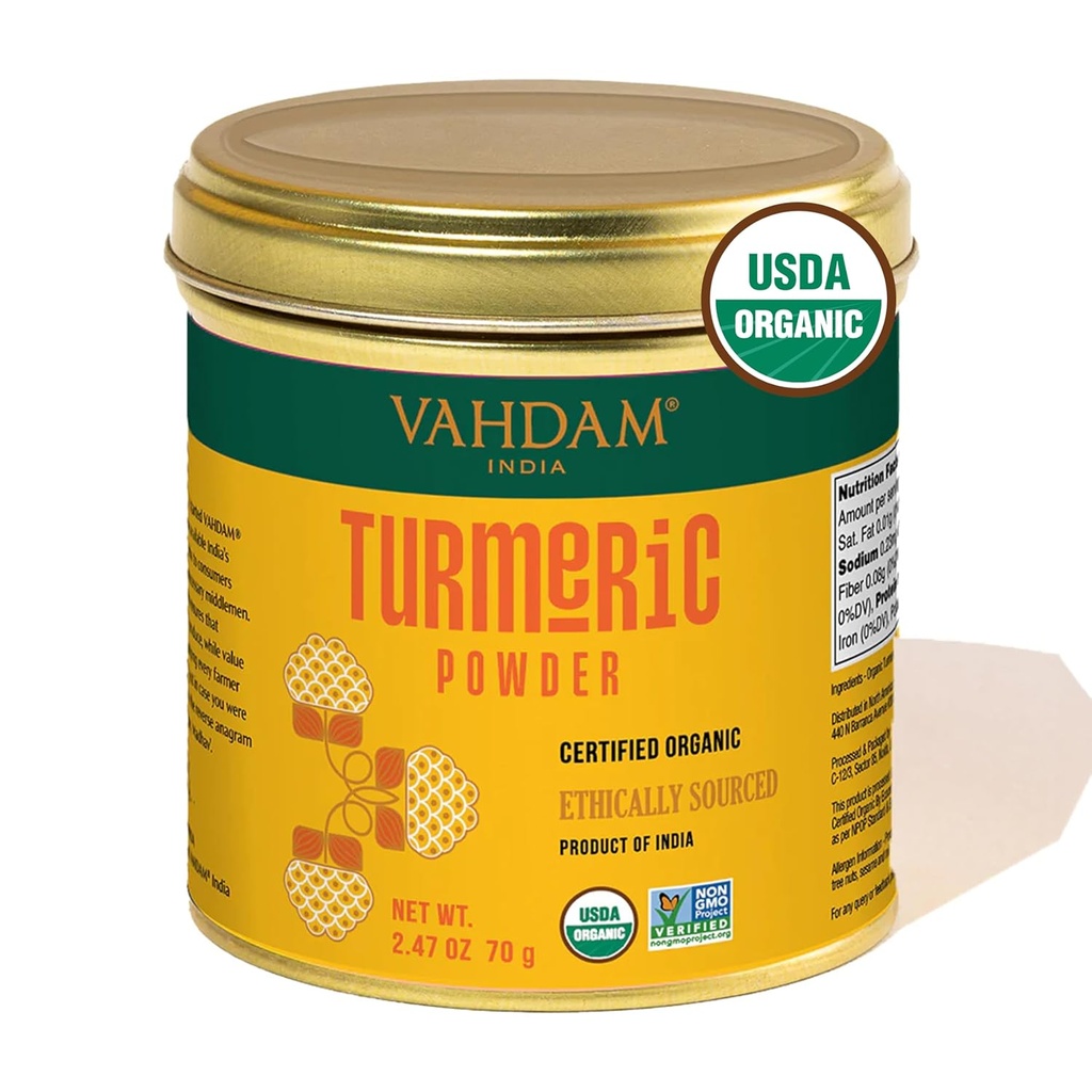 VAHDAM, Organic Turmeric Powder w / High Curcumin (2.47oz) USDA Organic, 100% Surowiec z Indii 124; Gluten- Free, Non-GMO Birth124; Premium Quality & Aroma Birth124; Single Origin Spice